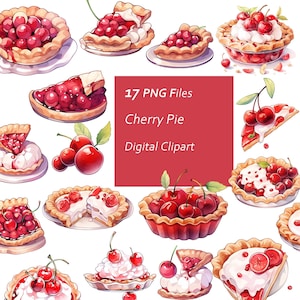 Cherry Pie Clipart Set - Whimsical Pie - Cherry Theme - Baked Goodies - Instant Download PNG, Commercial Use, Printable Design Element