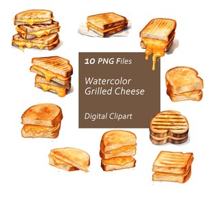 Watercolor Grilled Cheese Clipart Set - Whimsical Comfort Food Clipart - Instant Download PNG, Commercial Use, Printable Design Element
