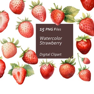 Watercolor Strawberry Clipart Set - Whimsical Strawberries - Fruit Graphics - Instant Download PNG, Commercial Use, Printable Design Element