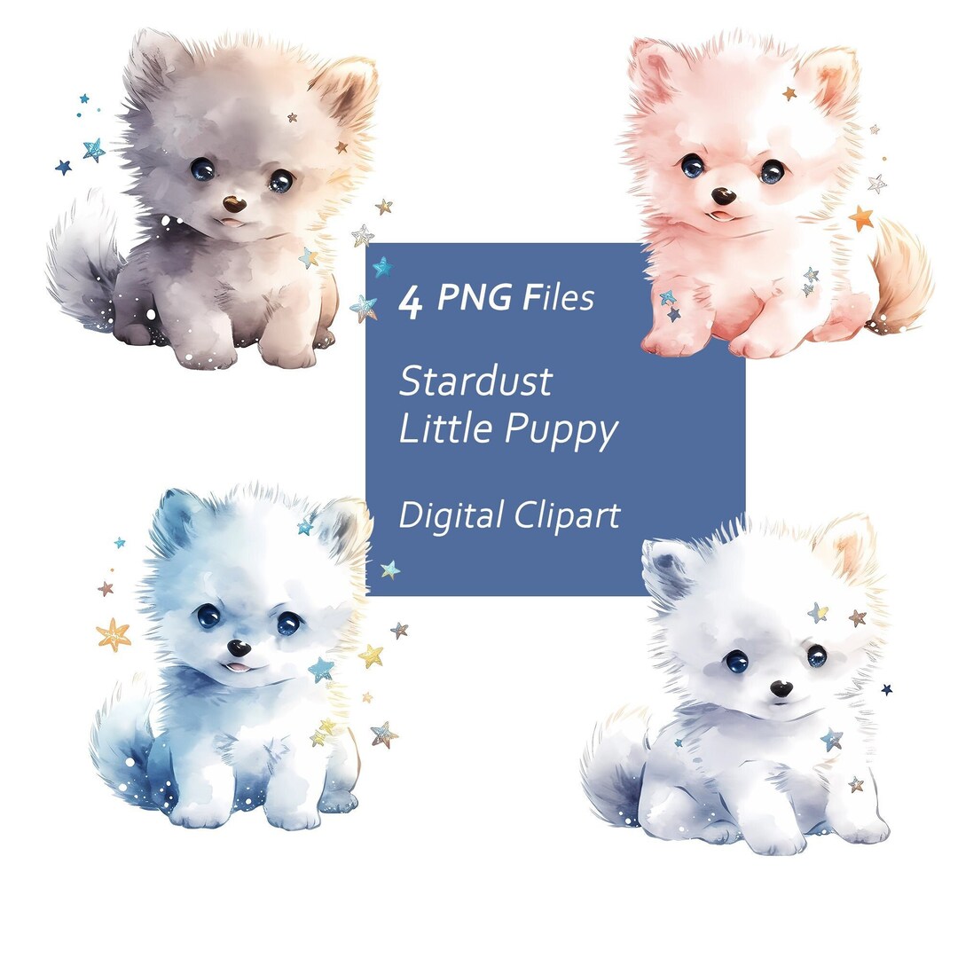 Stardust Little Puppy Clipart Set - Whimsical Puppy - Happy Dog Art ...