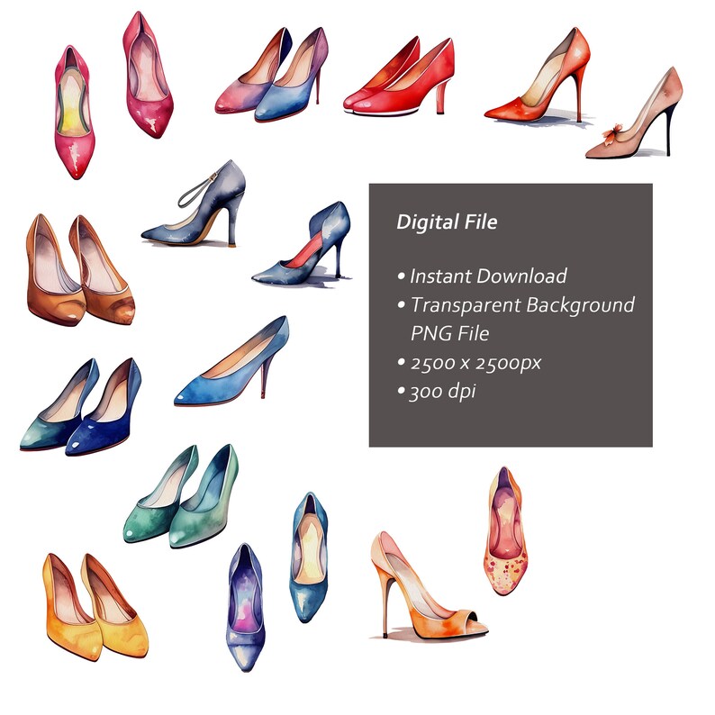 Watercolor High Heel Shoes Clipart – Fashion Illustration PNG (digital ...