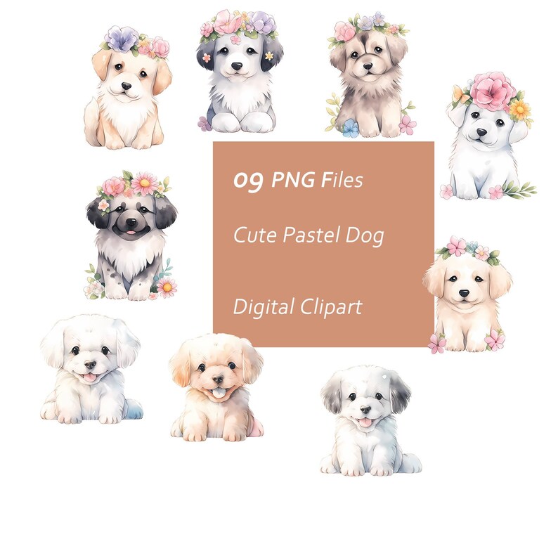 Cute Pastel Dog Clipart Set – Watercolor Puppy Prints (PNG Digital ...