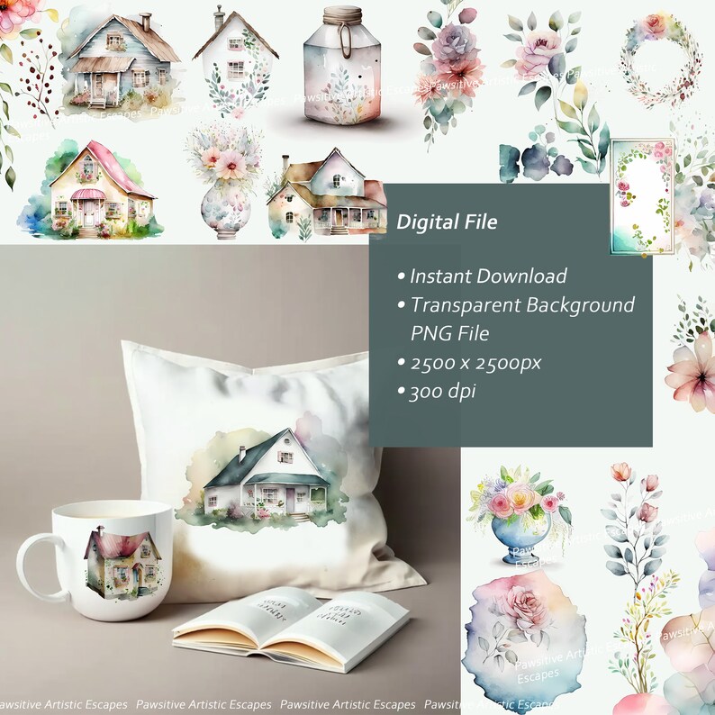 Watercolor House Clipart Set Cottage Art Country House Etsy