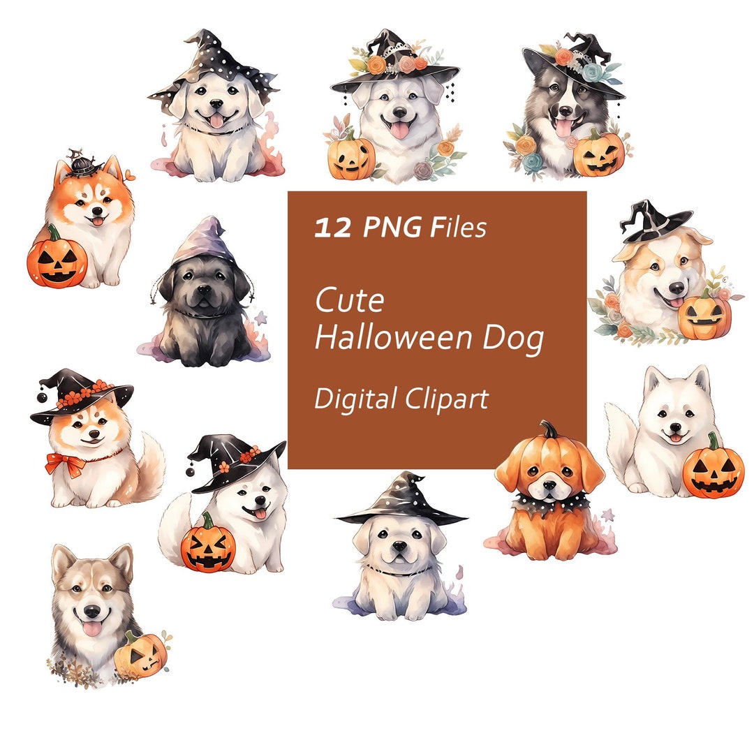 Cute Halloween Dog Clipart Set Watercolor Puppies Kawaii Halloween