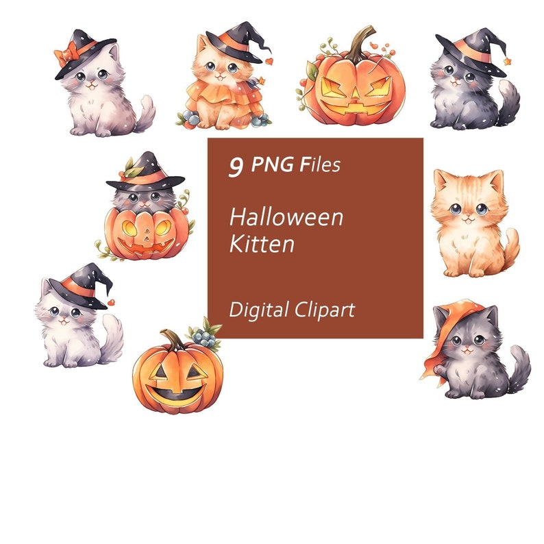 Halloween Kitten Clipart Set – Spooky Kawaii Cats (PNG Instant Download ...
