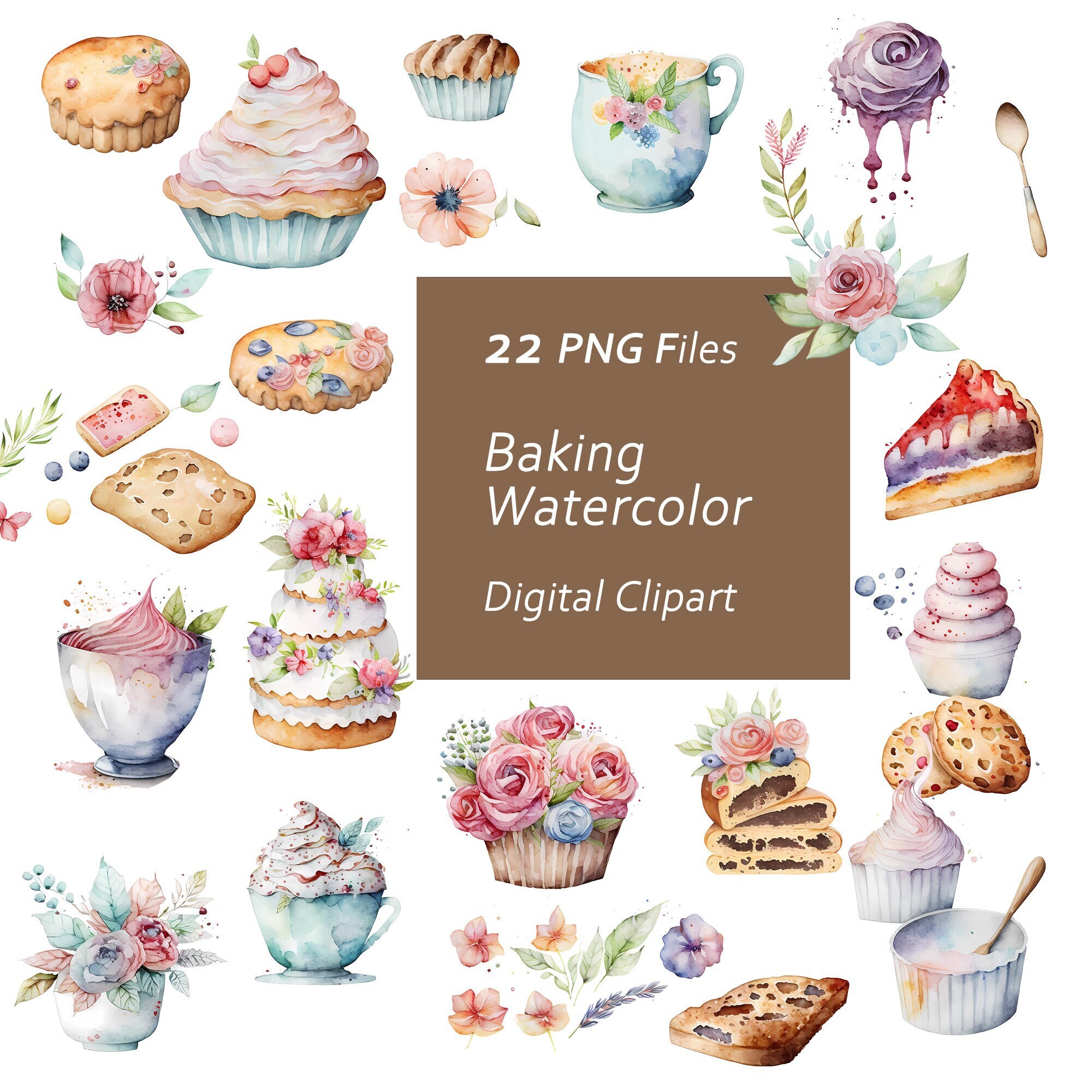 Watercolor Pastries Clipart – Baking, Sweet Treats (PNG, Commercial Use ...