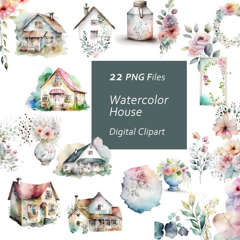 Watercolor House Clipart Set Cottage Art Country House Etsy