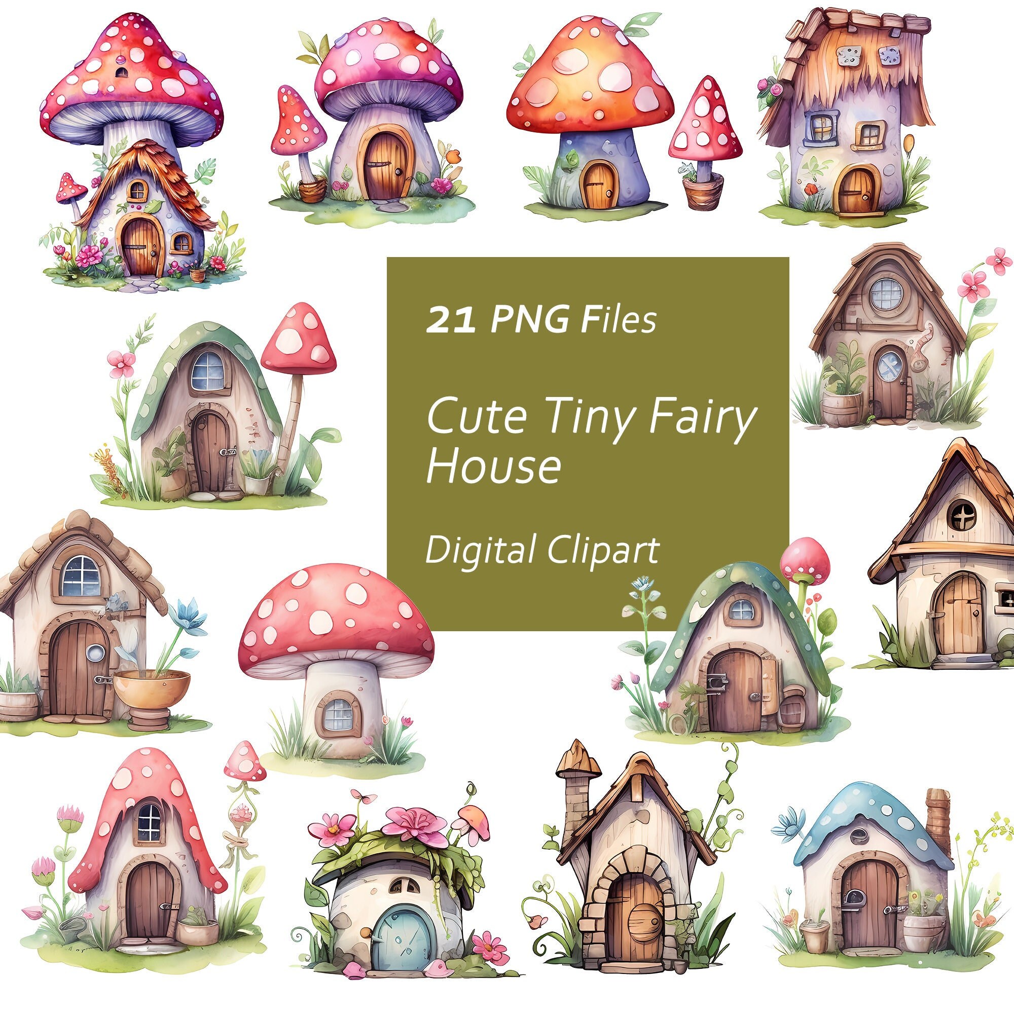 Cute Tiny Fairy House Clipart Set Whimsical Fairy House Etsy