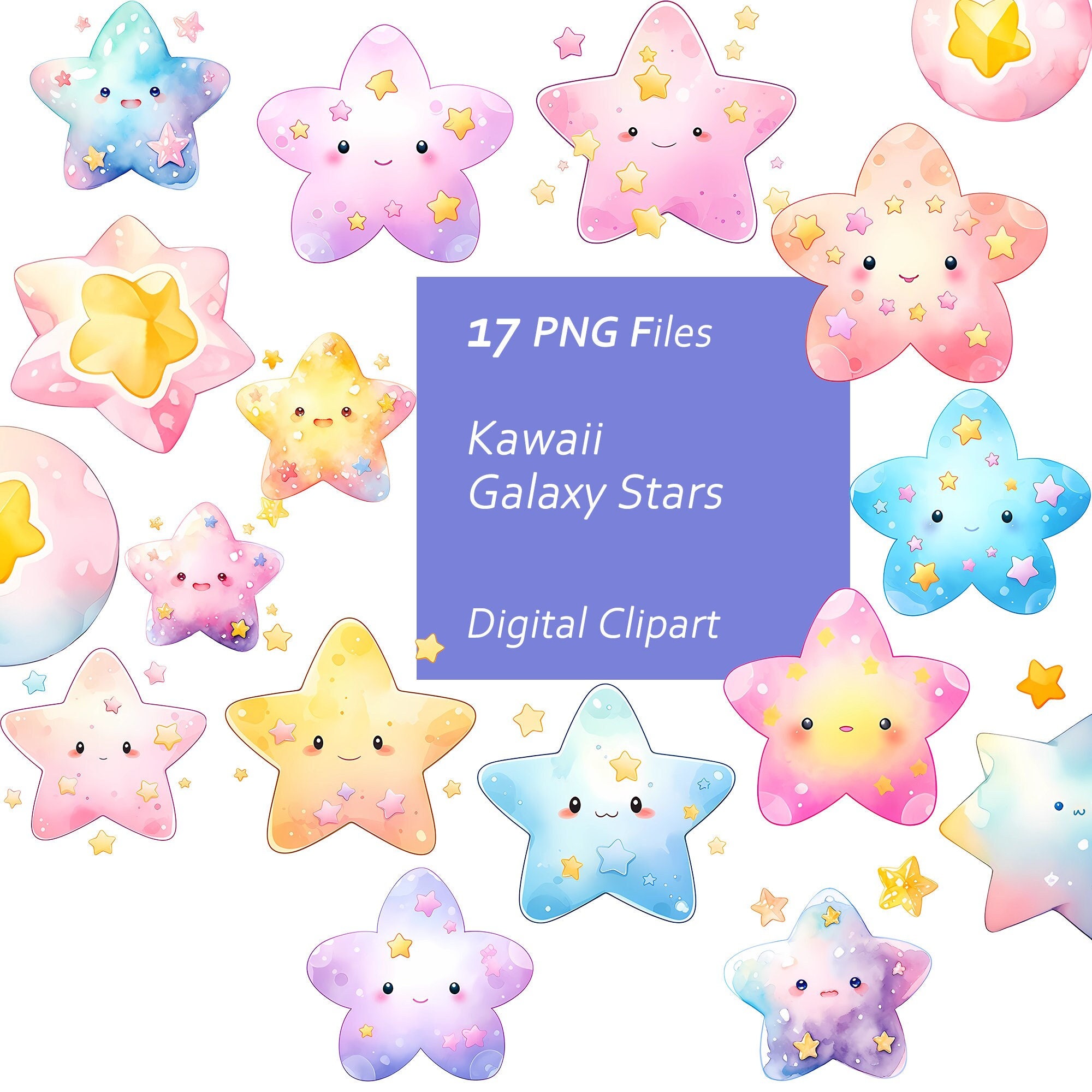 Kawaii Galaxy Stars Clipart Set - Galaxy Decor - Instant Download PNG,  Commercial Use, Printable Design Element - Etsy, image size:2000x2000
