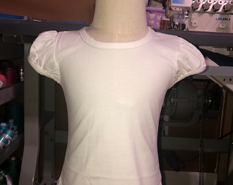 Blusa de manga abullonada para niñas, camisa blanca de manga corta, blusa blanca de manga abullonada corta, camisa blanca bordada estilo boutique para niñas