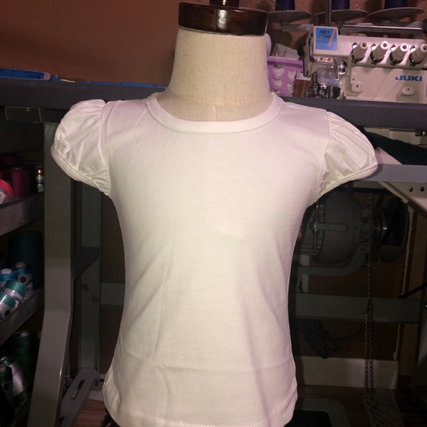 Girls puffed Sleeve Blouse, White Short Sleeve Shirt, Blank short Puffed Sleeve Blouse, Girls Boutique Style Embroidery Blank Shirt