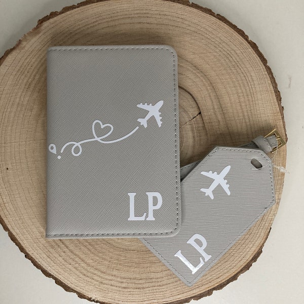 Personalised Leather Passport Cover and Luggage Tag