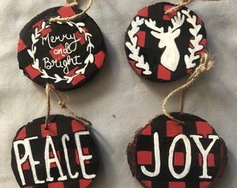 Wood slice painted ornaments