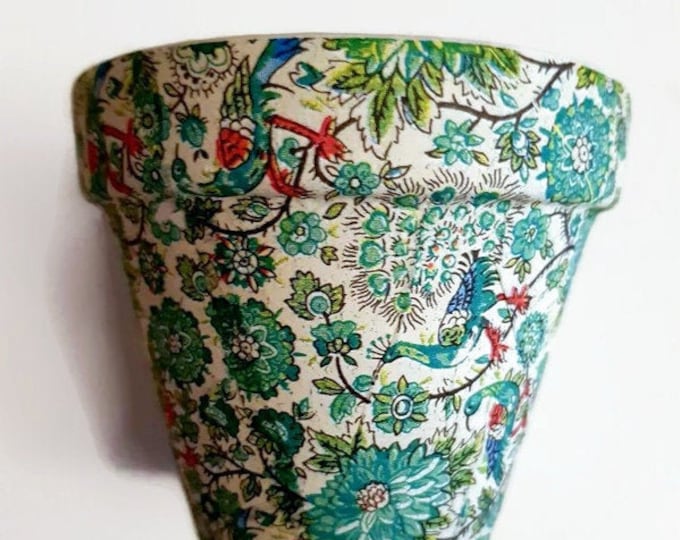 Decoupaged Clay Pot Decoupaged Planter Peacock Plant Pot Etsy