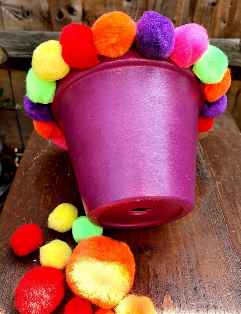 Pom Poms Pom Pom Painted Pot Clay Decorated Pot Indoor Etsy