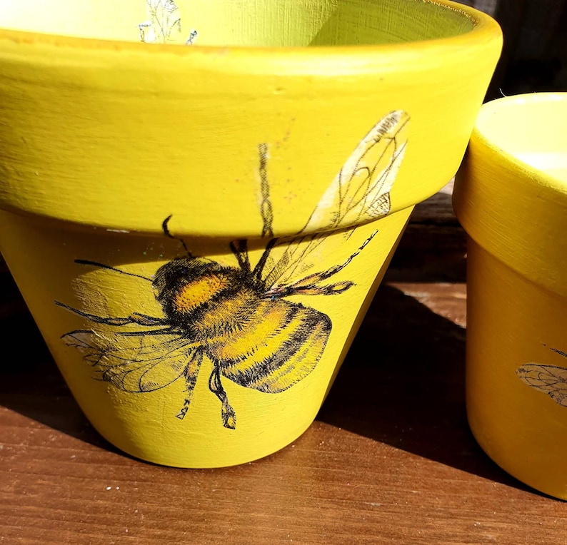 Bees Set of decorated plant pots Bee plant pots Yellow | Etsy