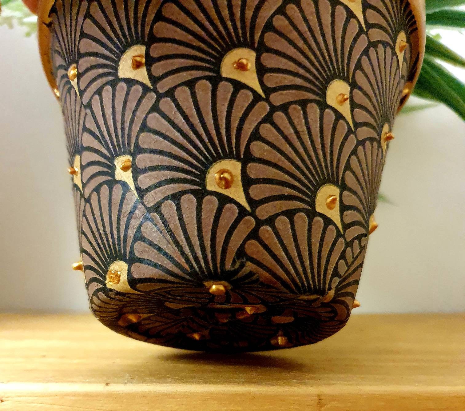 Decoupaged Art Deco Plant Pot/decoupaged Planter/gold Plant Etsy