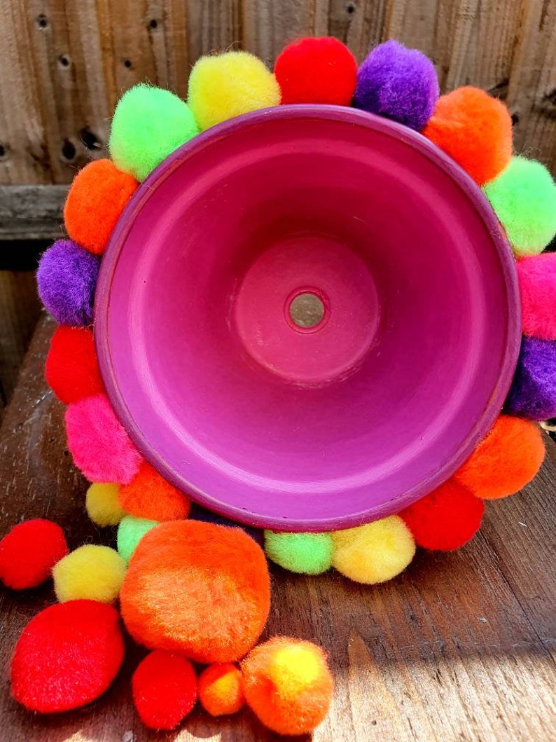 Pom Poms Pom Pom Painted Pot Clay Decorated Pot Indoor Etsy