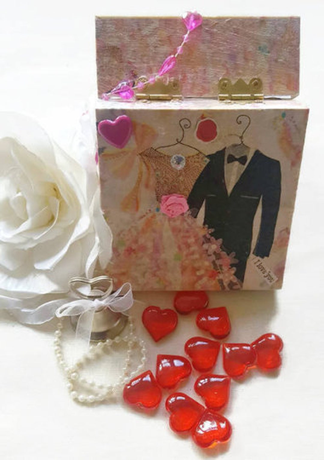 Wedding Gift Box, Decoupaged Gift Box, Bridal Gift Box, Bridal Trinket