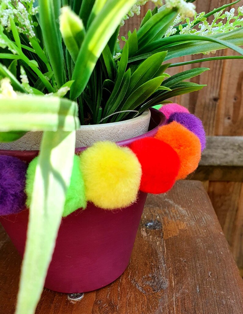 Pom Poms Pom Pom Painted Pot Clay Decorated Pot Indoor Etsy