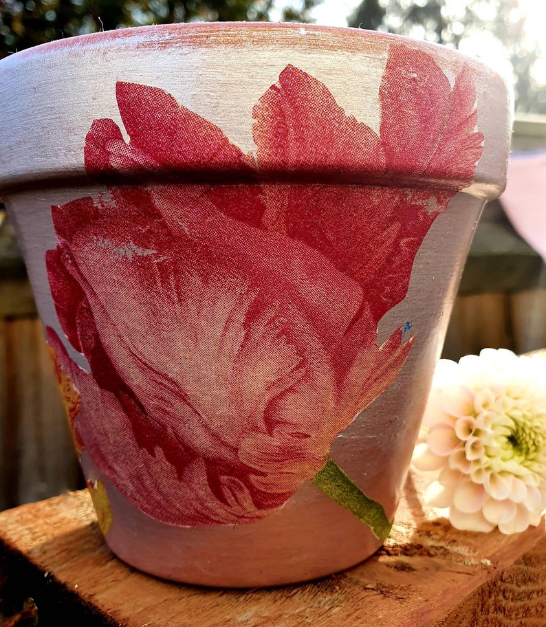 Floral planter,Decoupaged plant pot, Outdoor pot, painted plant Floral planter,Decoupaged plant pot, Outdoor pot, painted plant