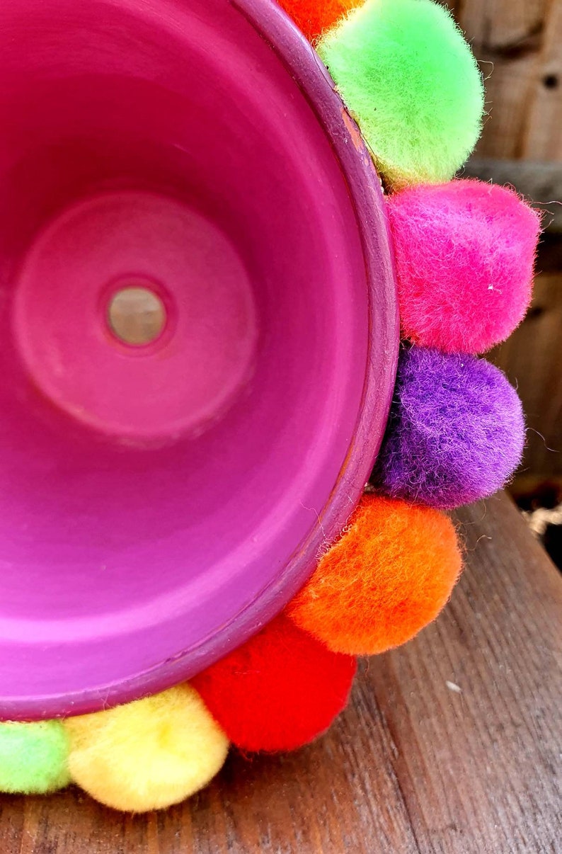 Pom Poms Pom Pom Painted Pot Clay Decorated Pot Indoor Etsy