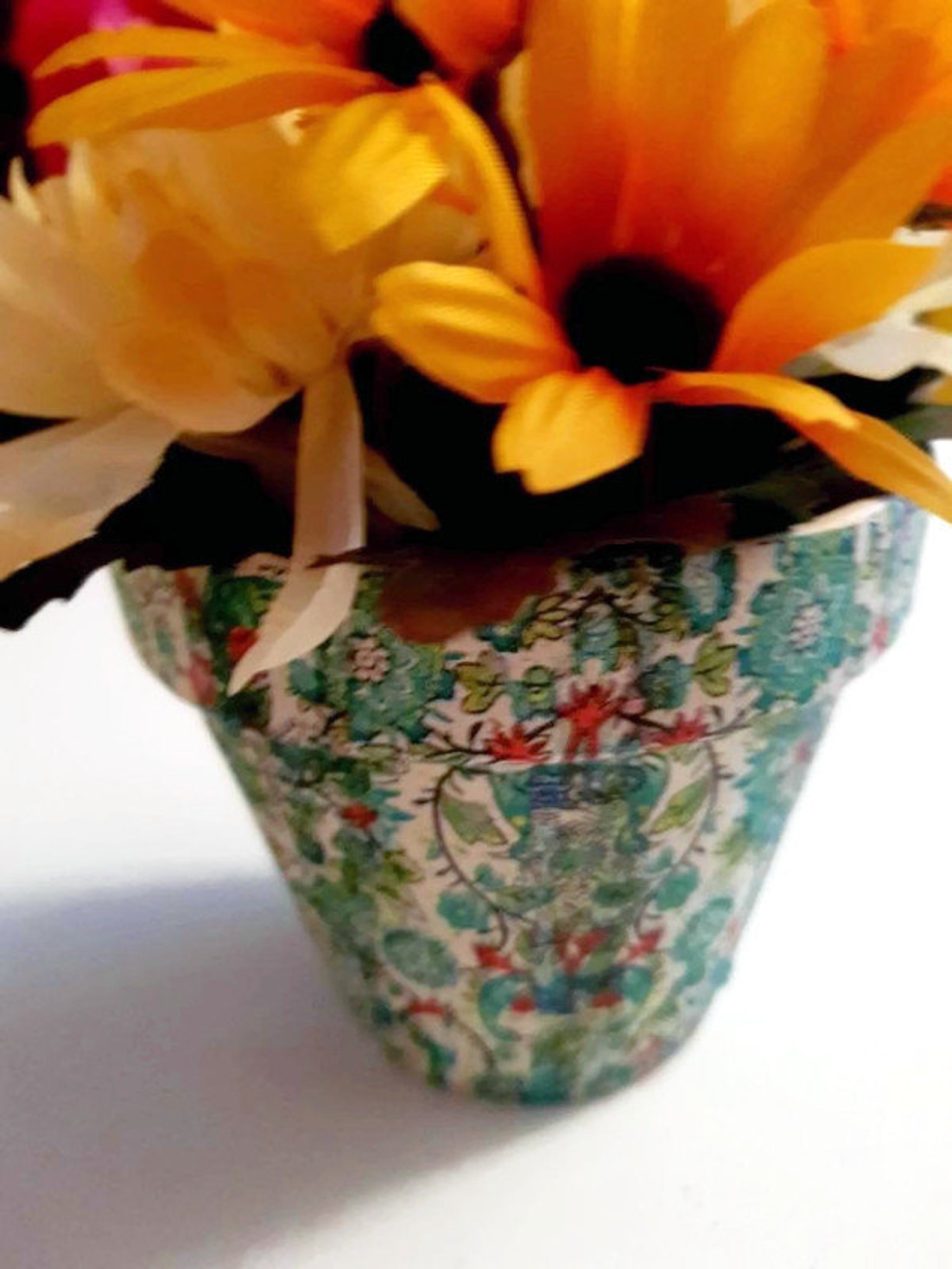 Decoupaged clay pot Decoupaged planter Peacock plant pot Etsy