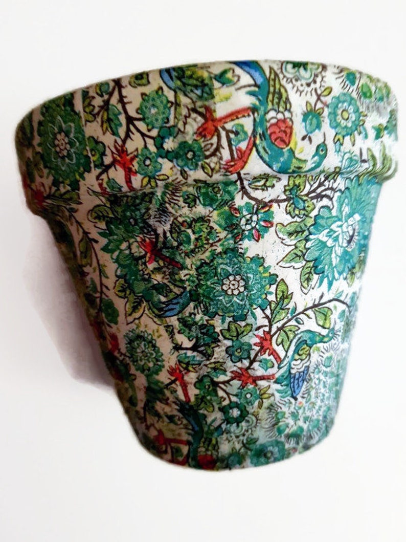 Decoupaged Clay Pot Decoupaged Planter Peacock Plant Pot Etsy