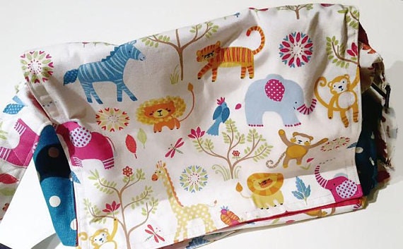HANDMADE *WATERPROOF* TRAVEL NAPPY WALLET//WET WIPES HOLDER ZOO ANIMALS
