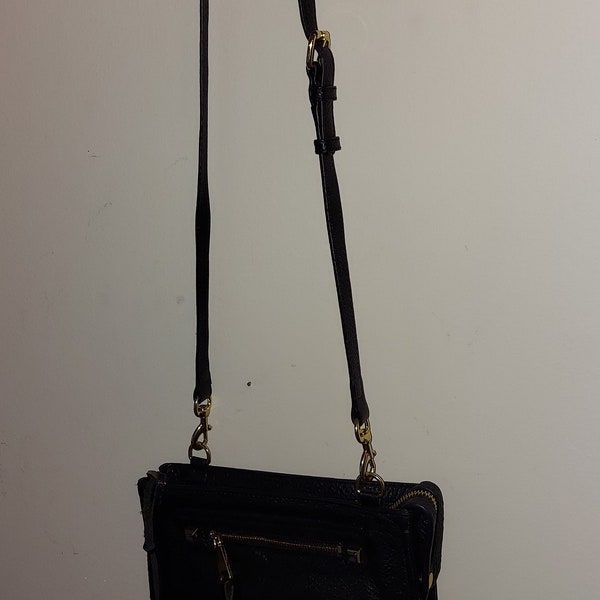 Barely Used Rebecca Minkoff  Black Pebble Leather Regan Crossbody Bag with Detachable and Adjustable Shoulder Strap