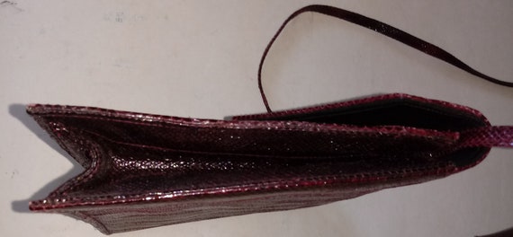 Never Used 70s Bordeaux Python Skin Shoulder Clut… - image 7