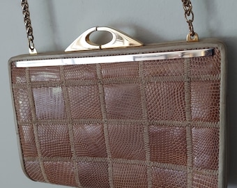 Unused & Vintage 60's Genuine Lizard "John F. Florence" Clutch Purse with Chain Strap, Made in Florence.