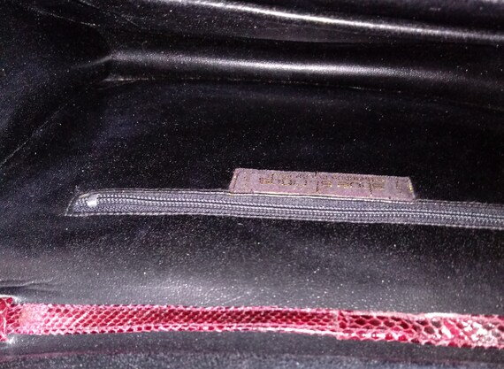 Never Used 70s Bordeaux Python Skin Shoulder Clut… - image 10