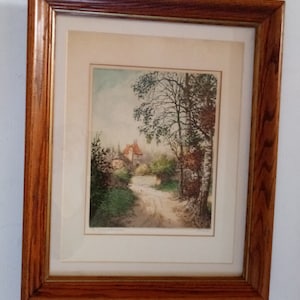 Genuine Original Etching by Pierre La Gentilhommière –“Small manor house”,France."Copyright 1937 Camilla Lucas - NY USA"Double Matted,Framed