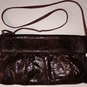 Brand New SR SQUARED By Sondra Roberts Brown Python Skin Crossbody Clutch Purse