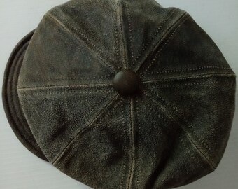 Old Unused Rustic SIZE:MEDIUM, 23" Internal Circumference, Leather Newsboy Cap, The Carmel Hat Company, Made in U.S.A.