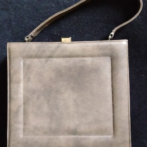 Bolso de mano con asa superior Viki original de cuero marrón vintage de los años 50, nunca usado.
