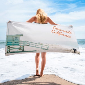 Oceanside California Beach Towel for Women. Picnic Blanket. Bridesmaid gift. Beach Blanket. Kids Beach Towel. Vacation picnic towel image 1