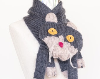 Double knitted cat shape scarf in kid Mohair handmade - Scarf - Cat Scarf - Knitting