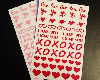 Valentine's Day Nail Art Vinyl Decal Sticker Variety Pack  - 54 Decals, hearts, I love you, XO X O, cupid, heart and arrow, double heart
