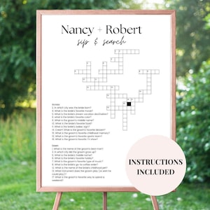 Custom Wedding Crossword Puzzle Template, Personalized Sip and Solve Bridal Shower Crossword, Wedding Puzzle Giant Crossword Large Crossword