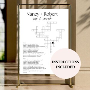Custom Wedding Crossword Puzzle Template, Personalized Sip and Solve Bridal Shower Crossword, Wedding Puzzle Giant Crossword Large Crossword