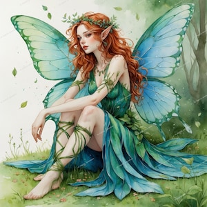 8 Forest Fairy Clipart | Green Fairies Clipart | Printable Watercolor clipart | High Quality JPGs | Digital download | Paper craft