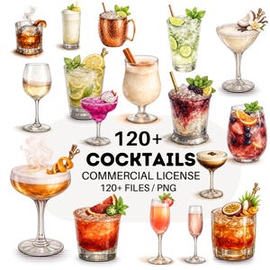 Más de 120 imágenes prediseñadas de cócteles en acuarela: cócteles sin alcohol, champán, vino y cerveza. imagen 1