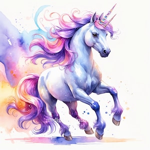 8 Cartoon Unicorn Clipart, Fantasy Unicorn, Printable Watercolor clipart, High Quality JPG, Digital download, Paper craft junk journal