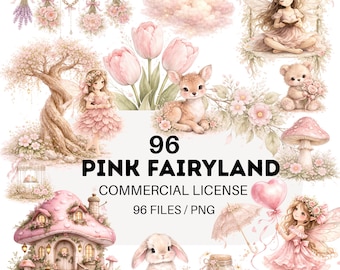Adesivi digitali Pink Fairyland, album di adesivi Goodnotes Pastel Fairy, PNG stravaganti, clipart magiche per album, pacchetto fantasy kawaii, Notely