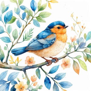 8 clipart de pássaros escandinavos, pássaro floral, clipart de aquarela para impressão, PNGs de alta qualidade, download digital, artesanato em papel, diários de lixo