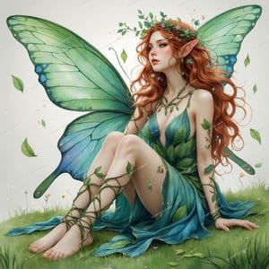 8 Forest Fairy Clipart | Green Fairies Clipart | Printable Watercolor clipart | High Quality JPGs | Digital download | Paper craft
