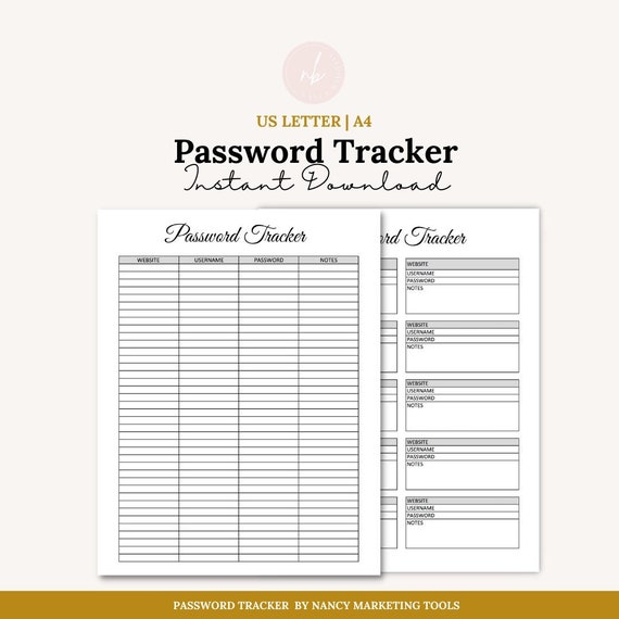 Tracker password per registro password e custode password / Ottieni il tuo  organizer per password con questo libro password stampabile o password -   Italia