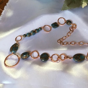 Multi-Link Aqua Necklace, Copper, Hammered, Twisted, 25 inches long, Golden Aqua Quartz, Bohemian, Boho, Eclectic, Unique (10)